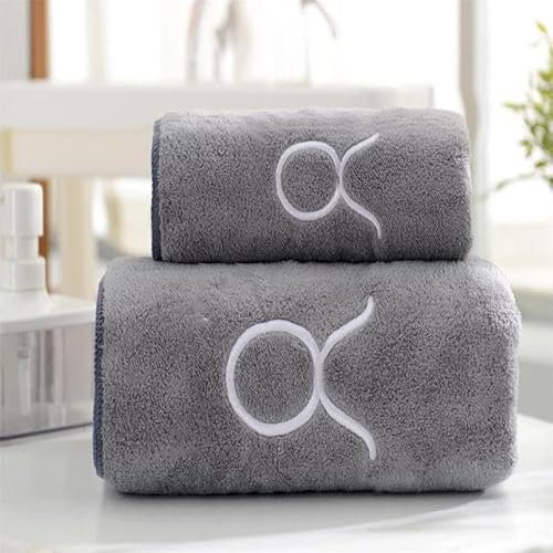 YOGAES Weiches Handtuch-Set, 12 Sternbilder, Buchstaben, Besticktes Gesicht, Badetücher, groß, Starke Wasseraufnahme, für Erwachsene, Serviette -04, 35 x 75 cm