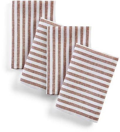 Solino Home Gestreifte Leinenservietten, 50,8 x 50,8 cm, 4 Stück, 100 % reine Leinenservietten, Zimt und Weiß, Amalfi gestreift, Bauernhaus, waschbare Stoffservietten für Frühling, Sommer