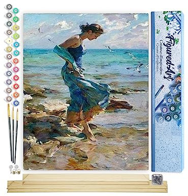 Figured'Art Peinture par Numéro Adulte Les Pieds dans l'Eau - Activité Manuelle Kit de Loisir Créatif DIY Numéro d'Art Complet - 40x50cm avec châssis en bois à monter