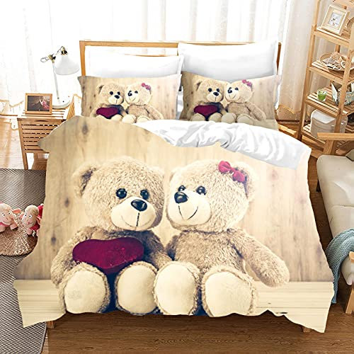 HYFBH 3-teiliges Bettwäsche-Set mit Cartoon-Bärchen, niedliche Bettdecke, Bettbezüge und Kissenbezüge, Bettbezüge-Set für Kinderliebhaber, Bettset 135x200cm