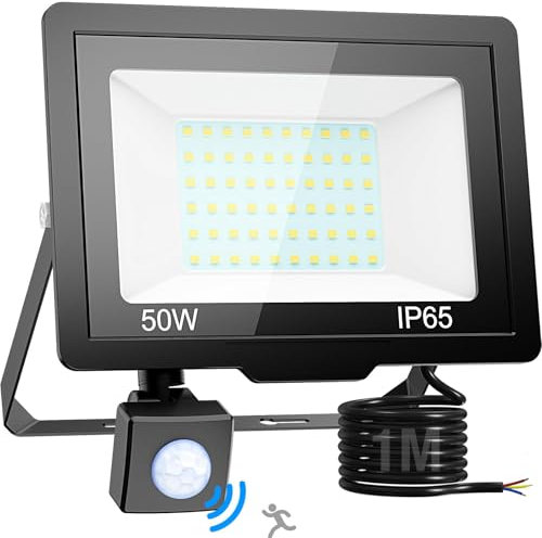 nipify LED Strahler mit Bewegungsmelder Außen,50W LED Fluter Außen,IP65 Wasserdichte Außenstrahler 6500K Kaltweiß Scheinwerfer mit 100CM langen Kabel für Lager Garten Hotel Innenhöfe Garage