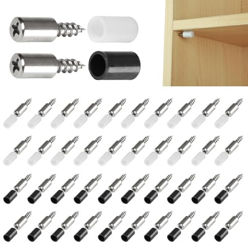 Regalbodenträger Bodenträger, 40 Stück Selbstschneidende Schraube Regalbodenträger Regal Bodenhalter, Edelstahl Regalstifte mit Gummischutz für Glas, Schrank, Bücherregal, Schrank & Möbel