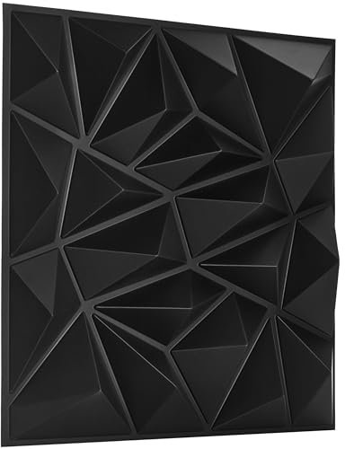 NOVECRAFTO Diamond Effect 3D Wall Panels - 6 Sheets Covering 1.5 sqm | 16.15 sqf Interior Cladding Panels Set | 3D Wall Tiles Diamond Design in Matte Black - Each Panel Size 19.6 x 19.6
