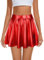Durio Damen Rock Kurze Metallischer Faltenrock Mini Skater Rock Glitzer Rave Party Hohe Taille Elastischer Plisseerock Rot L