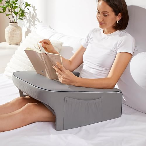 cooloo8 Lesekissen für Bett, Gaming-Kissen für Schoß, zierliche Erwachsene, Teenager-Armlehnenkissen, Memory-Schaum-Kissen zum Lesen, Arbeiten, Spielen, Häkeln im Bett, Couch (Grau)