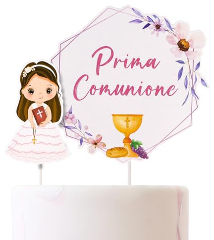 BETESSIN Kommunion Tortendeko Set - Prima Comunione - Italienische Cake Topper zur Kommunion für Junge und Mädchen (Rosa)