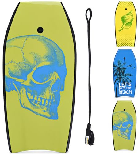 HOMASIS Surfbrett L, Bodyboard aus XPE und HDPE mit Handschlaufe, Halbmond Surfbrett, geeignet ab 14 Jahren, Tragkraft 85 kg, 104 x 51 x 6 cm (Grün)