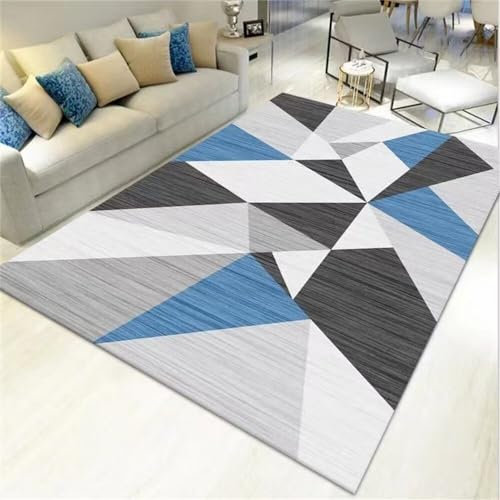 RUGMRZ Mädchen Teppich Kinderzimmer Baby 100X150Cm Bettumrandung Blau Kurzer Rutschfester Kinderzimmerteppich Aus Wolle Für Das Wohnzimmer In Grau Mit Modernem Geometrischem Muster