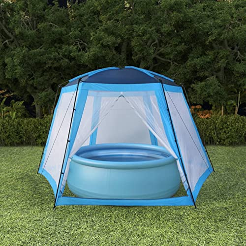 Homgoday Pool-Zelt Poolpavillon für Aufstellpools Pooldach Poolpartyzelt Pavillon mt Mesh-Seitenwänden Poolabdeckung UV-beständig Geeignet für 300 cm Runde Pools 500x433x250 cm Blau
