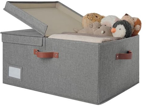 GRANNY SAYS Fabric Storage Box with Lid, Large Storage Box for Shelves, Decorative Storage Basket Organizer, Foldable Storage Bin with Lids for Wardrobe Organizing Clothes, Extra Large, Dark Grey