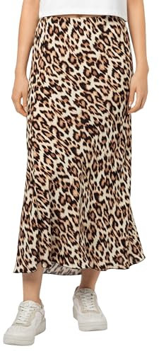 Sublevel Damen Midi Rock mit Leopardenmuster, Stylischer und Moderner Tierprint Rock Middle-Brown L