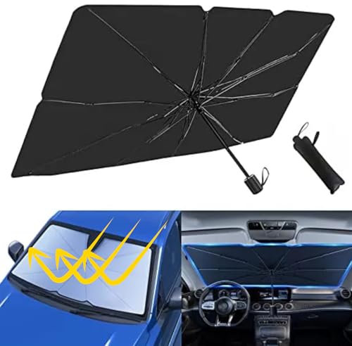 SANGOMOTOR Parasol Delantero Plegable Ajustable, Paraguas Parasol Anti UV, Todos Los Coches, Trasero, Furgoneta, Accesorio Coche, con Funda Poliéster,140X75CM