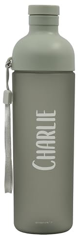 bienpegado - Botella de agua personalizada para niños (8+) y adultos con nombre e icono. Ideal para la escuela o trabajo. Fácil de lavar en lavavajillas. Sin BPA. Capacidad: 600 ml (Verde salvia)