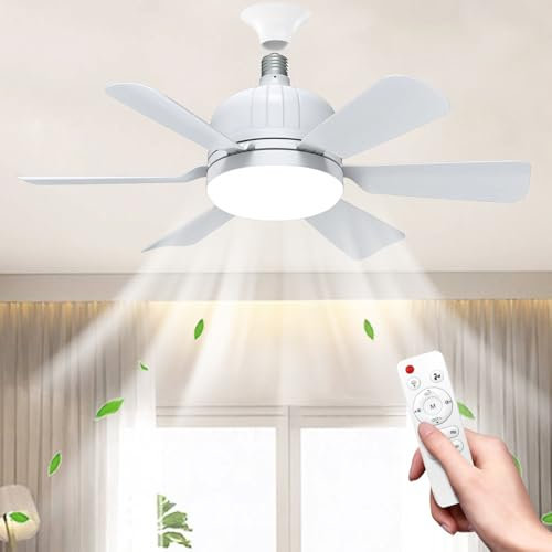 MeoYlaery E27 Ceiling Fan with Light and Remote,LED Ceiling Fans Dimmable,46cm Light Bulb Fan,Ceiling Fans Lamp, 3 Speeds 3 Colors,Ceiling Fan Light for Bedroom.Base Included