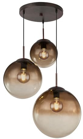 Pendelleuchte Hängelampe Esstischlampe Glas 3 flammig Glaskugel Hängelampe Glaskugel, Metall braun, 3x E27 Fassungen, DxH 51x120 cm