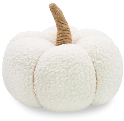 Benross 9 White Soft Teddy Fabric Plush Pumpkin Decoration | Soft Autumn & Halloween Decoration, Cosy Seasonal Pumpkin Cushion Ornament For Home Décor