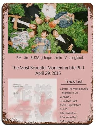 K-Pop BTS Poster The Most Beautiful Moment in Life Pt. 1 Albumposter, Blechschild, Vintage, Metall, Pub, Club, Café, Bar, Zuhause, Wandkunst, Dekoration, Poster, Retro, 30 x 40 cm
