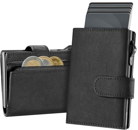 Manmaxim Portmonee Herren Slim mit Feiner Textur, Pop up Kartenetui für 11 Karten Slim Wallet mit RFID Schutz Karten Geldbeutel Herren mit Magnetverschluss Männerportemonnaie, Wallets for Men