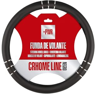 +PWR Car Parts Chromeline Black Steering Wheel Cover Universal for 37 to 39 cm Car Steering Wheels. Non-slip. Made PVC.