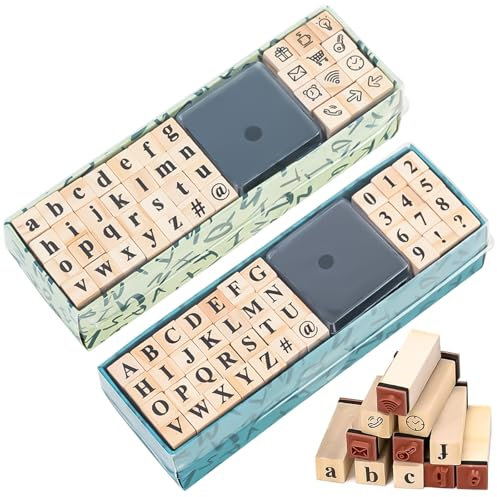 XSHAO® 80 Stk Stempel Buchstaben Set, Alphabet Holzstempel Buchstaben Zahlen und Symbole mit Stempelkissen für DIY Grußkarten/Scrapbooking/Handwerk/Kartenherstellung