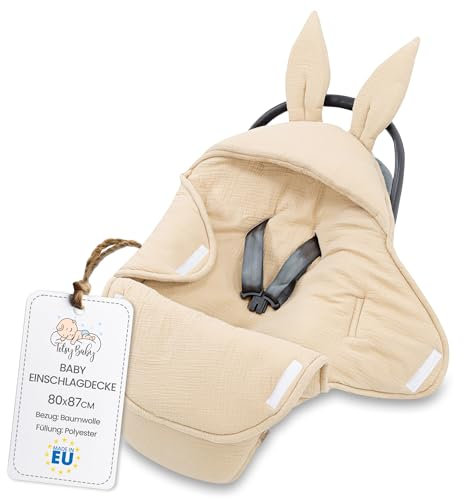 Einschlagdecke Musselin Babyschale Baby Decke 90x90 cm - Winterschlafsack Blanket Fußsack Kinderwagen Zubehör für Neugeborenen und Kleinkinder Winter Einschlagsdecken Hellbeige B
