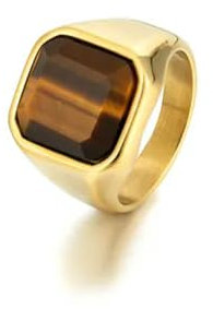 Herrenringe Edelstahl Natürlicher Tigerauge-Stein Roter und Schwarzer Steinring-Gold/Tigerauge-Stein-10