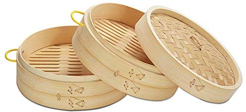 Chinesischer Dumplings Bambus-Dampfgarer, 15/20/25/30 cm mit Deckel, Bambus-Dampfkorb, ideal für Dim Sum, Gemüse (25 cm Käfig)