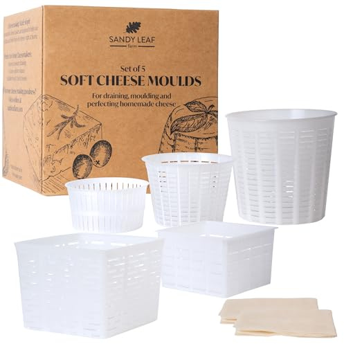 Cheese Mould Kit by Sandy Leaf Farm - 5 Reusable Moulds and 2 Cheese Cloths