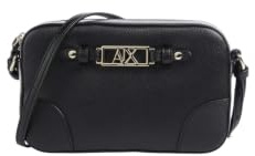 Armani Exchange Women's Polly, Gold logo plate, Shoulder strap, zip closure, MESSENGER BAG, Black, One size