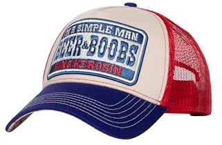 King Kerosin Herren Trucker Cap Im Us Pin-up Design – Vintage Mit Statement Stickerei, Mesh-Einsatz & Gebogenem Schirm – Bier-Motiv, Atmungsaktiv & Verstellbar Beer & Boobs