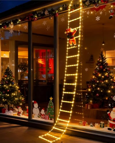 Luci natalizie a LED, 3 m, decorazioni natalizie, luci a scala con Babbo Natale, luci per interni ed esterni, luce bianca calda