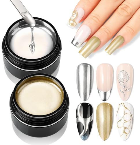 Nicedeco Metallic Gel Nail Polish Set,Silver and Gold 3D Metal Painting Gel for Nail Art, Glossy Mirror Finish, Vegan, Cruelty Free