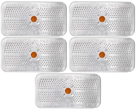 Silicagel Feuchtigkeitsabsorber 5 Stück 40g aus Silikon und Aluminium | Wiederverwendbar, Orangefarbene Indikatorperlen, für Materialsammlung und Schuhschränke, Luftentfeuchter Auto