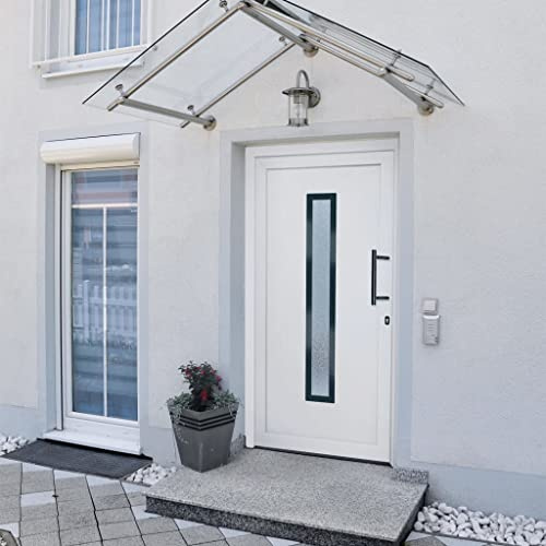 QJBSAVVA Porte d'entrée blanche 98 x 208 cm PVC Serrure à tête champignon 5 points Charnières 3D Cadre Seuil en aluminium