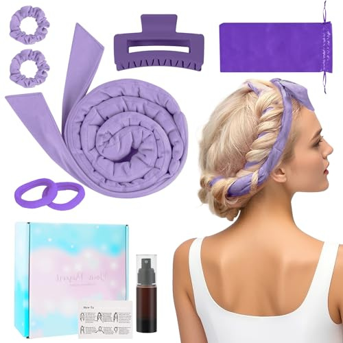 BUTBU 8Stück Heatless Curls, Samt heatless curls Band,Hair Curler Overnight | Lockenwickler über Nacht, DIY Hair Curler Rollers Set, Locken Ohne Hitze Für Lange Haare (Lila)