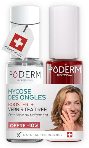 PODERM Mycose Ongles Booster + Vernis à Ongles Rouge Allure | Accélère la guérison des mycoses | Renforce, Répare et camoufle les ongles jaunes et abîmés | Créé par un podologue – Swiss Made
