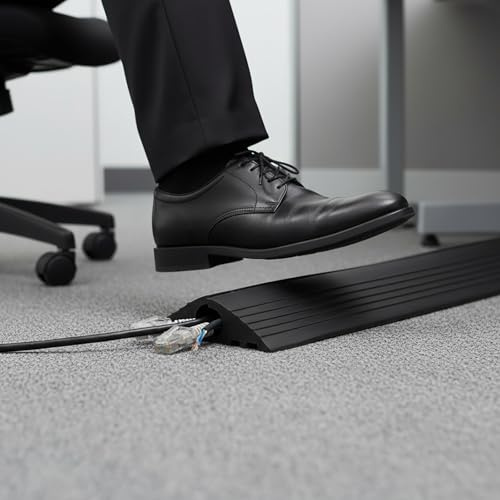 Actiasgear Heavy Duty Floor Cable Protector – Black Rubber Wire Cover Tidy Trunking – Anti-Slip Cable Management Channel for Office, Home & Events (10cm x 3cm x 5m)