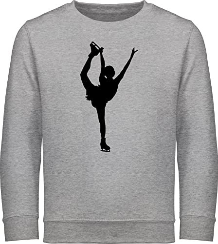 Sweatshirt Kinder Pullover für Jungen Mädchen - Sport Kleidung - Eiskunstläuferin Einzellaufen - 128 (7/8 Jahre) - Grau meliert - 25. geburtstag eislauf reitpullover iceskate pulli eislaufen