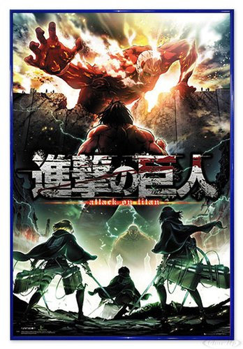Close Up Attack On Titan Poster Season 2 Key Art (94x63,5 cm) gerahmt in: Rahmen blau