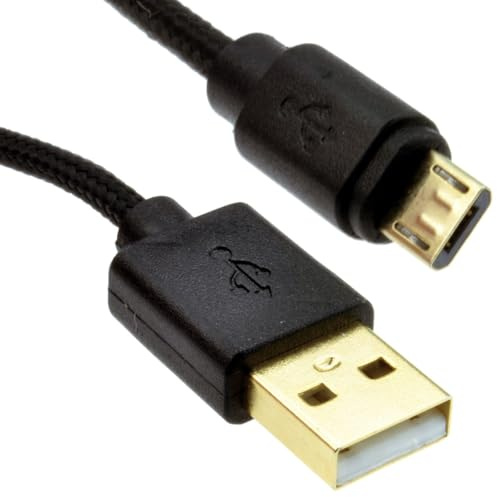 kenable Braided Micro USB Cable Fast Charge & Sync USB 2.0 A to Micro B 24AWG Gold Plated 1m Black