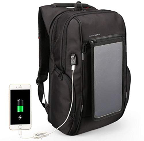 Leeec Sac à dos solaire 15.6/17 pouces avec amovible double USB rapide charge panneau solaire ordinateur portable sac à dos voyage sac à dos Business Bag,17inch
