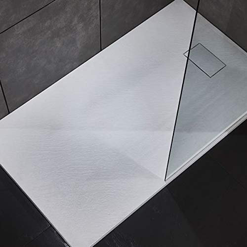 PIATTO DOCCIA EFFETTO PIETRA ARDESIA RESINA SMC 70 80 90 100 120 140 160 180 2.6 BIANCO ANTRACITE TORTORA PIETRA PILETTA INCLUSA (140 x 90, Bianco)
