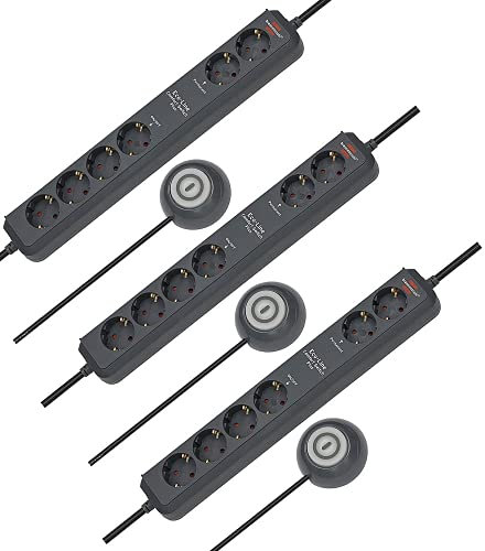 Brennenstuhl Eco-Line Comfort Switch Plus, Steckdosenleiste 6-Fach (2 permanente, 4 schaltbare Steckdosen, beleuchteter Fußschalter) Farbe: anthrazit (Anthrazit, 3 Stück)