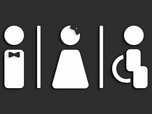 SIGNS - Repujado cartel baño puerta (15 cm) SA120, en relieve, señales adhesivas. Cartel baño hombre mujer discapacitados - Placas de retretes baño discapacitado - carteles de baño (Prime Blanco)