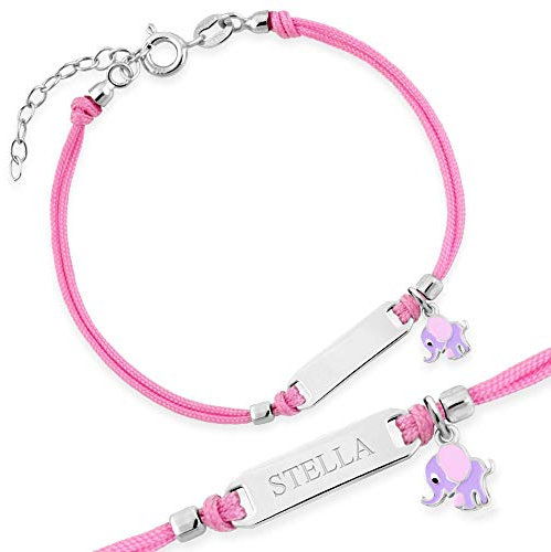 Maverton Kinder ID Armband 925 Silber mit Gravur + personalisierte Geschenkbox - Baby Armkette mit Anhänger - Namensarmband für Mädchen zur Geburt zur Taufe - Länge: 13-16 cm - Rosa - Elefant