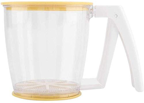 Hand Held Cup Flour Sieve, Sieve Powder Sieve Sieve Bakery Supplies Cup Tools Hand Crank Flour Sieve Sieve Stirrer with Lid