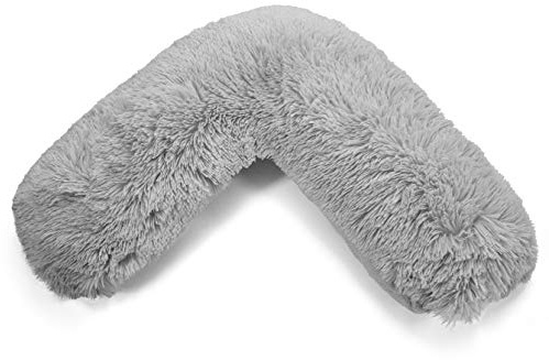NIGHTZONE Teddy Bear V Shaped complete pillow or Case for support Maternity, Neck, Back, Soft Warm Plush Cosy Fleece Cover (Teddy Cuddles Silver, Complete Pillow)