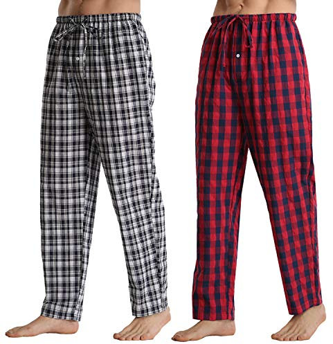 YUSHOW Lot de 2 Pantalon Pyjama Homme Coton Été Bas de Pyjama à Carreaux Vêtements de Nuit Confortable et Doux Détente Maison avec Poche