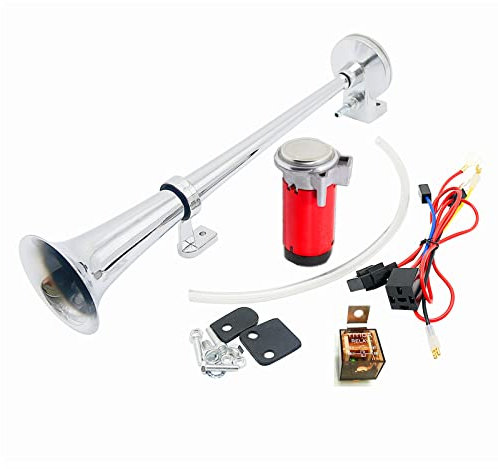 YIYIDA Autohupe Air Horn Lufthupe 150DB Hupe 45cm LKW-Hupe Autolautsprecher Chrom Zink Einzeltrompete Rote Laute Hupe mit Car Horn Luftpumpenkompressor LKW-Hupe für 24V Car LKW Auto boot ect