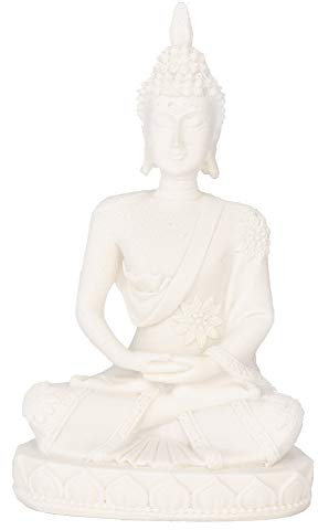 Jenngaoo Meditation Buddha Figuren, 11 cm Sitzende Meditation Buddhas Schnitzfigur Handwerk Sandstein Buddha Statue für Heimdekoration Tischschmuck (Weiß)